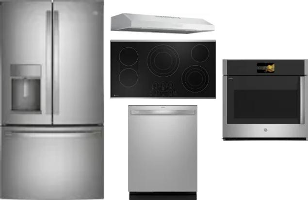 5 Piece Package Includes Refrigerator, Cooktop, Wall Oven, Hood And Dishwasher